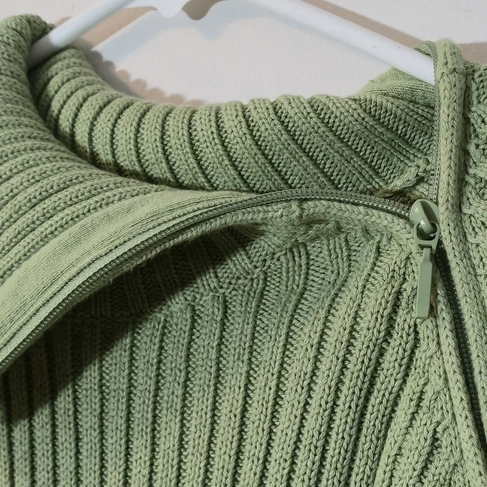 Reitmans XL Sage Green Ribbed Mock Neck Sweater Zipper Detail Soft Cotton Knit - Picture 6 of 12